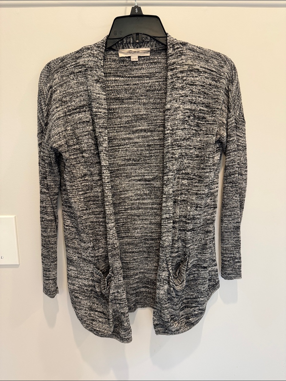 LOFT Black & White Marled Open-Front Cardigan